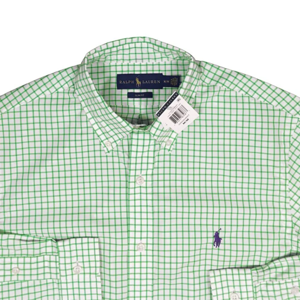 NEW Polo Ralph Lauren Colorful Plaid Shirt! Med Green Plaid Lightweight Slim